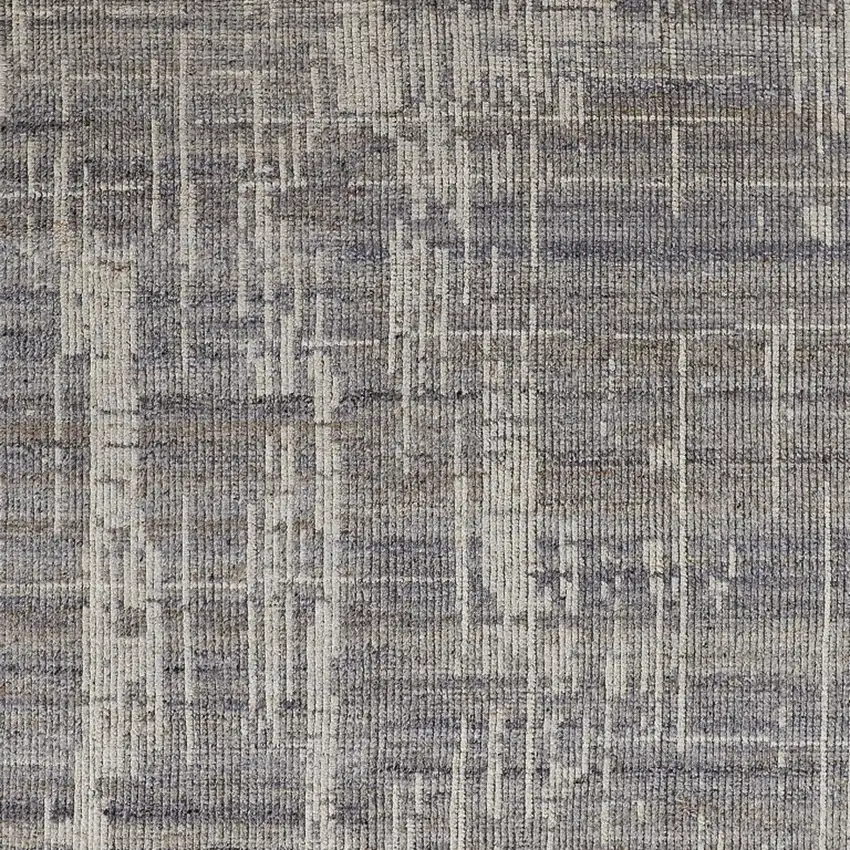 Gray and Ivory Wool Abstract Hand Knotted Worn Faded Area Rug Photo 8