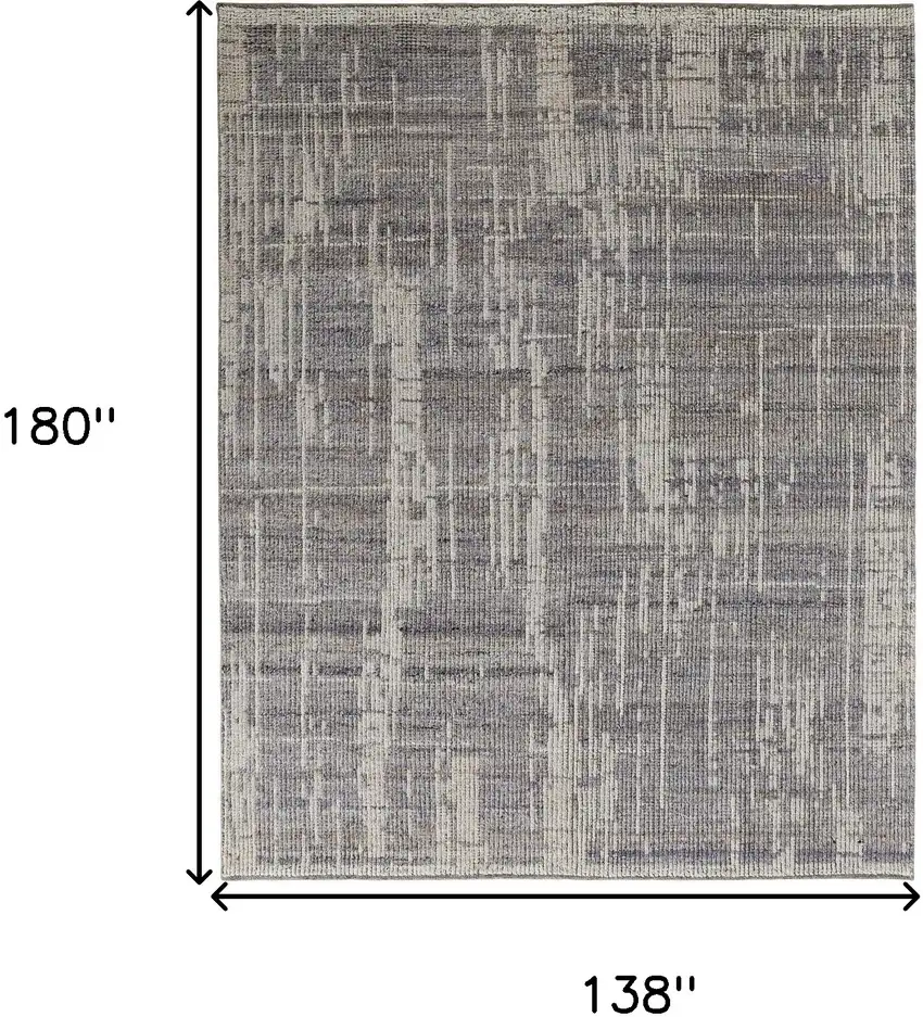 Gray and Ivory Wool Abstract Hand Knotted Worn Faded Area Rug Photo 3