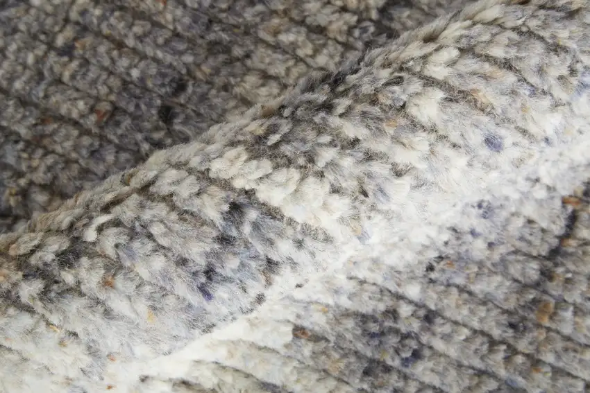 Gray and Ivory Wool Abstract Hand Knotted Worn Faded Area Rug Photo 5