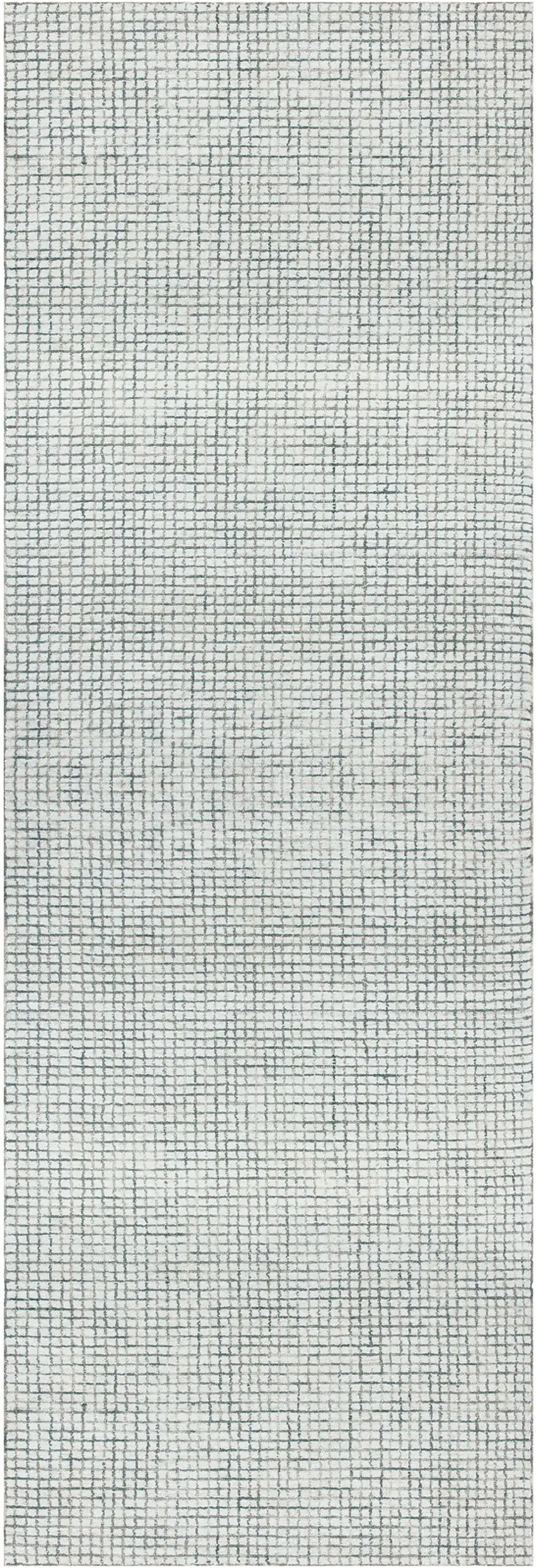 Gray and Ivory Wool Checkered Hand Hooked Runner Rug Photo 2