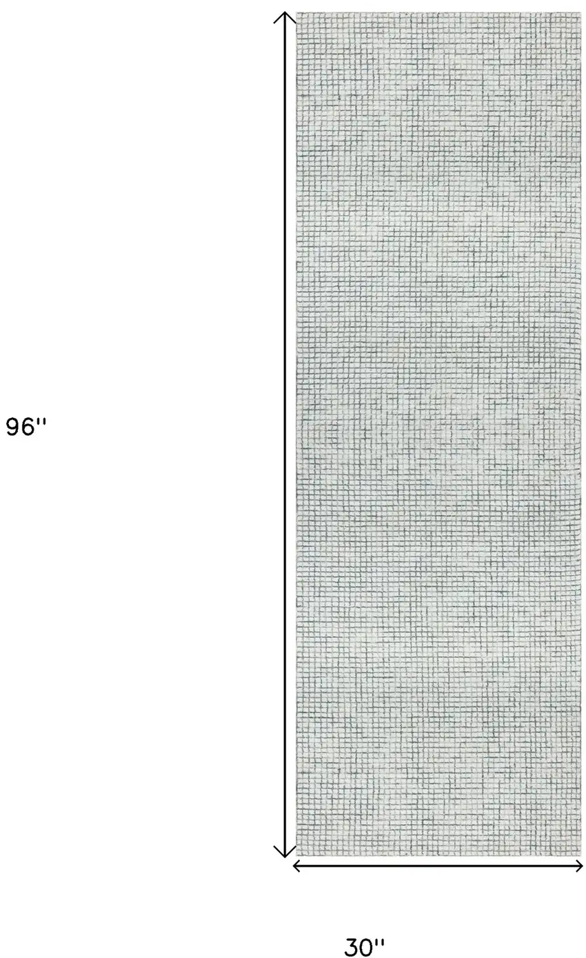 Gray and Ivory Wool Checkered Hand Hooked Runner Rug Photo 3