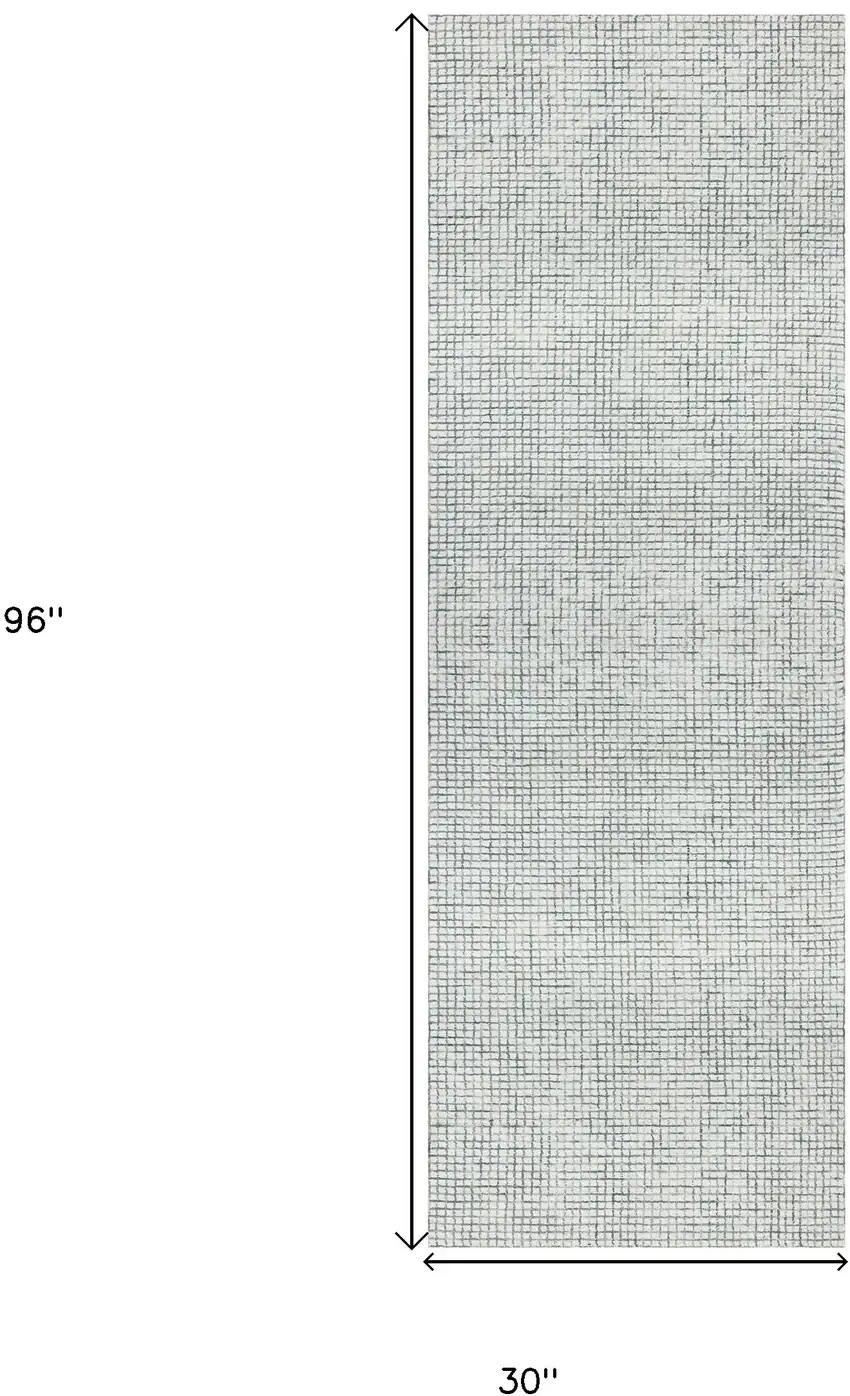 Gray and Ivory Wool Checkered Hand Hooked Runner Rug Photo 3