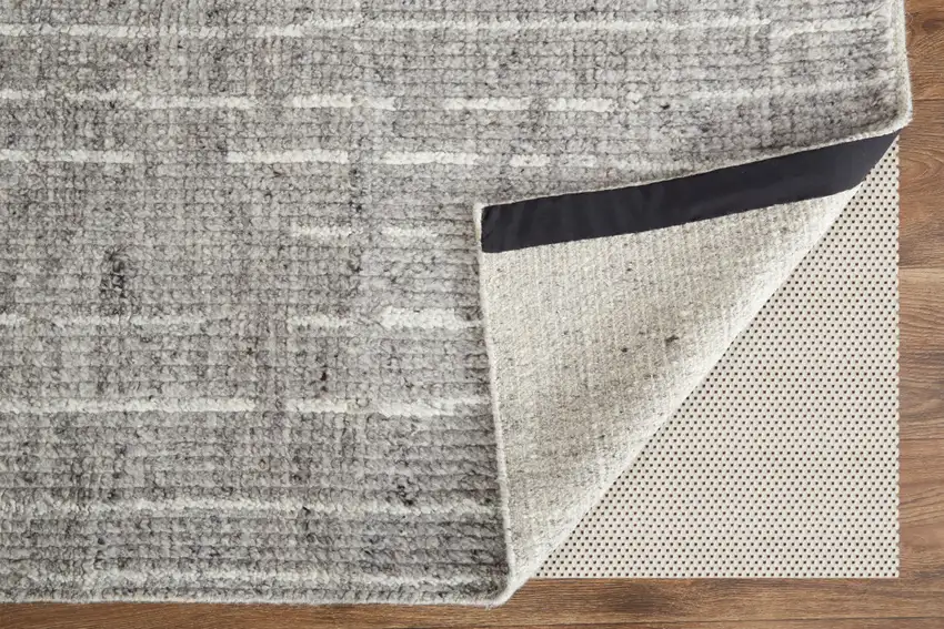 Gray and Ivory Wool Checkered Hand Knotted Worn Faded Area Rug Photo 7