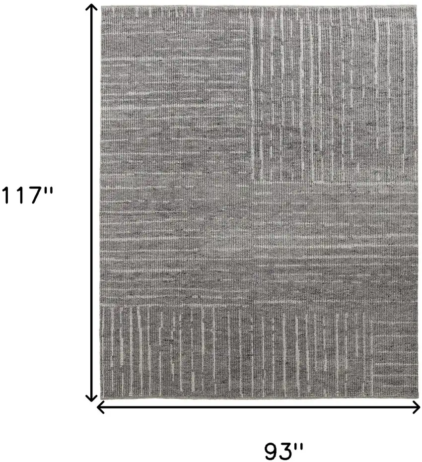 Gray and Ivory Wool Checkered Hand Knotted Worn Faded Area Rug Photo 3