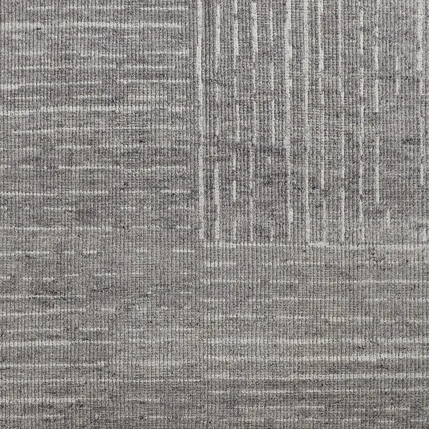 Gray and Ivory Wool Checkered Hand Knotted Worn Faded Area Rug Photo 7