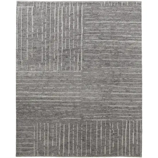 Gray and Ivory Wool Checkered Hand Knotted Worn Faded Area Rug Photo 5