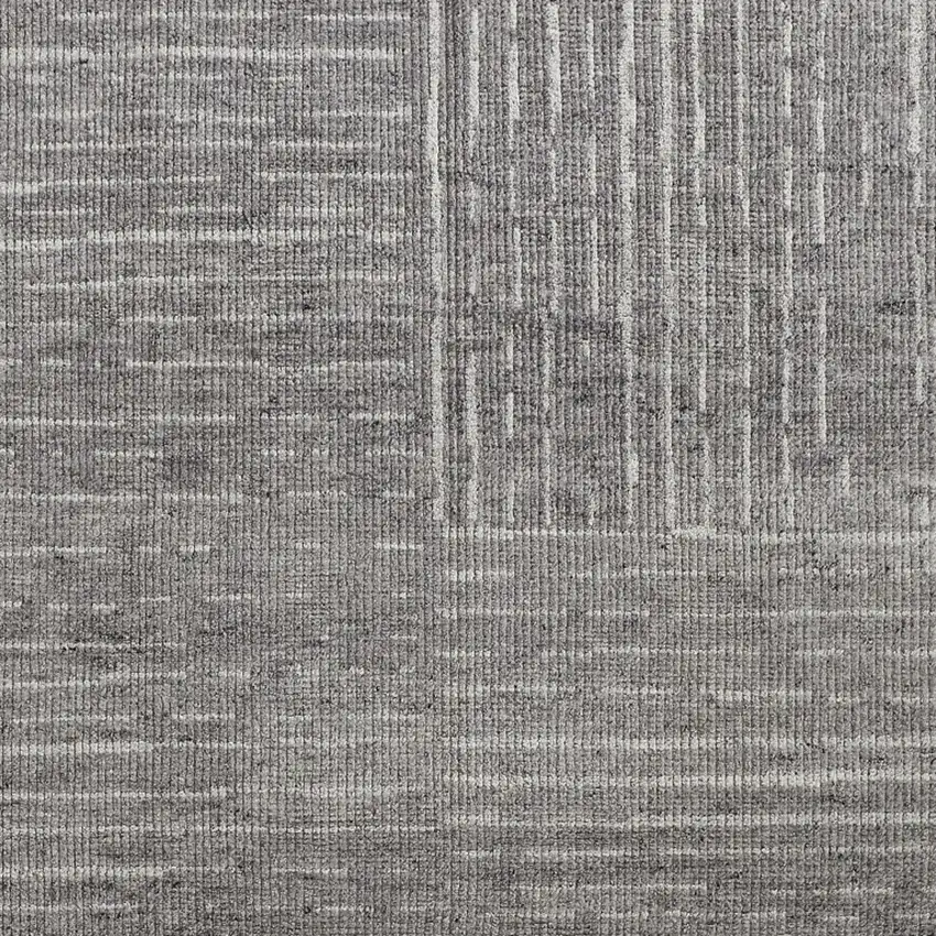Gray and Ivory Wool Checkered Hand Knotted Worn Faded Area Rug Photo 5