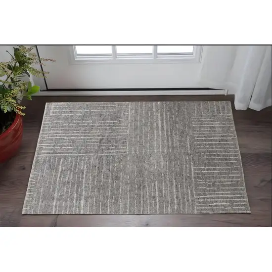 Gray and Ivory Wool Checkered Hand Knotted Worn Faded Area Rug Photo 1