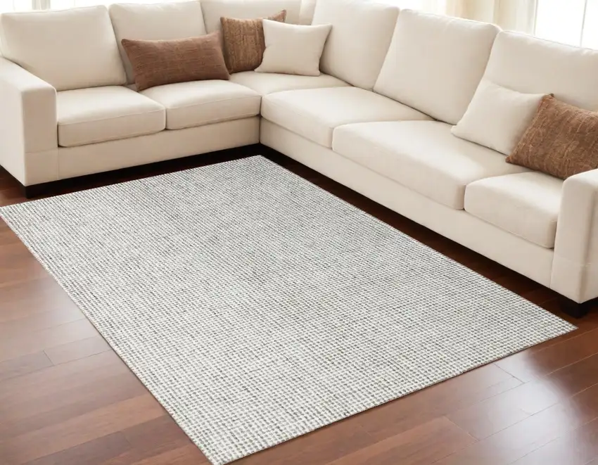 Gray and Ivory Wool Checkered Hand Tufted Area Rug Photo 1