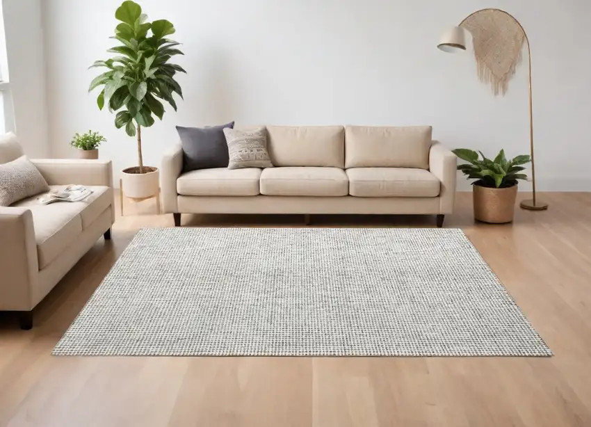 Gray and Ivory Wool Checkered Hand Tufted Area Rug Photo 1