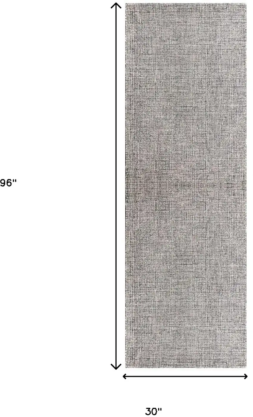 Gray and Ivory Wool Checkered Hand Tufted Runner Rug Photo 3