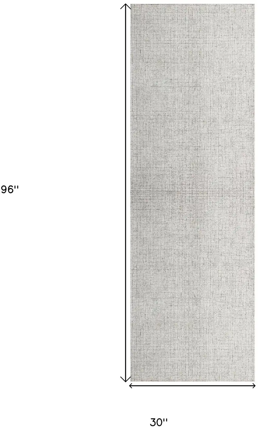 Gray and Ivory Wool Checkered Hand Tufted Runner Rug Photo 3