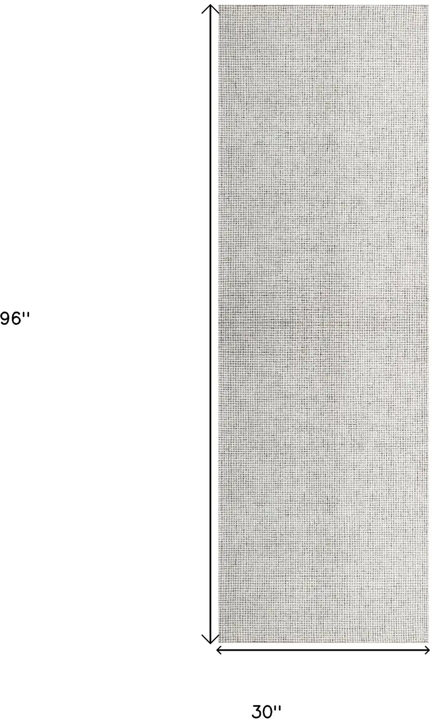 Gray and Ivory Wool Checkered Hand Tufted Runner Rug Photo 3