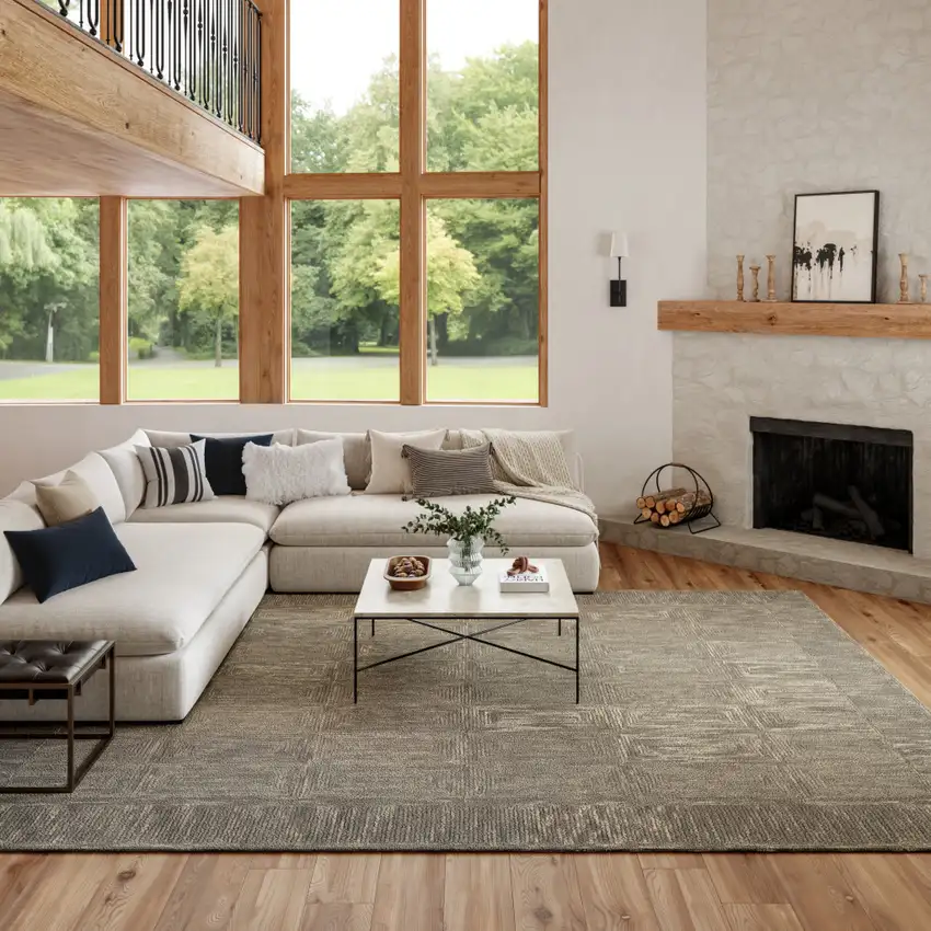 Gray and Ivory Wool Geometric Area Rug Photo 2