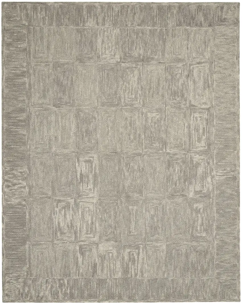Gray and Ivory Wool Geometric Area Rug Photo 2