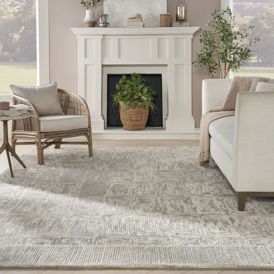 Gray and Ivory Wool Geometric Area Rug Photo 5