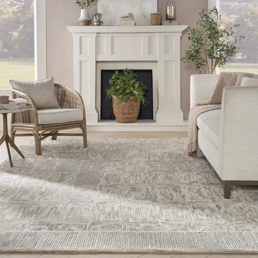 Gray and Ivory Wool Geometric Area Rug Photo 5