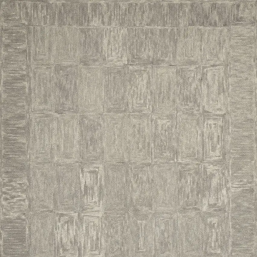 Gray and Ivory Wool Geometric Area Rug Photo 5