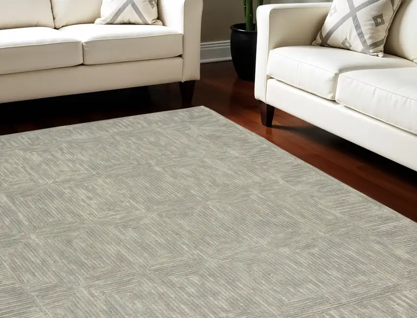 Gray and Ivory Wool Geometric Area Rug Photo 1