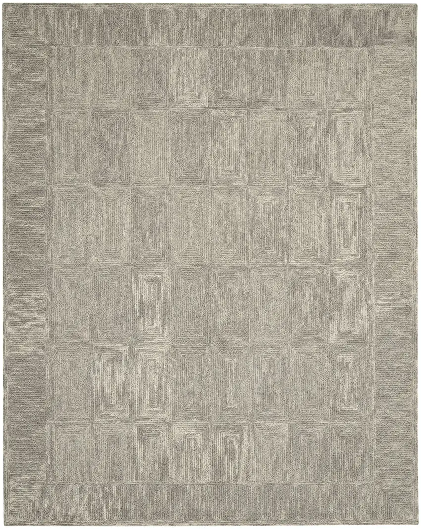Gray and Ivory Wool Geometric Area Rug Photo 1