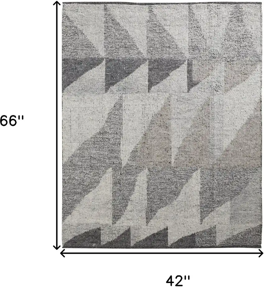 Gray and Ivory Wool Geometric Hand Knotted Area Rug Photo 9