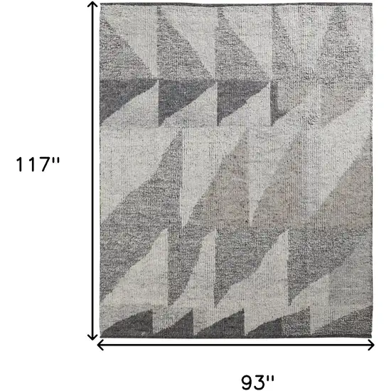 Gray and Ivory Wool Geometric Hand Knotted Area Rug Photo 9