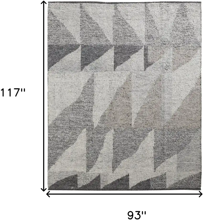 Gray and Ivory Wool Geometric Hand Knotted Area Rug Photo 9