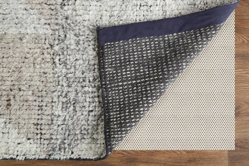 Gray and Ivory Wool Geometric Hand Knotted Area Rug Photo 7