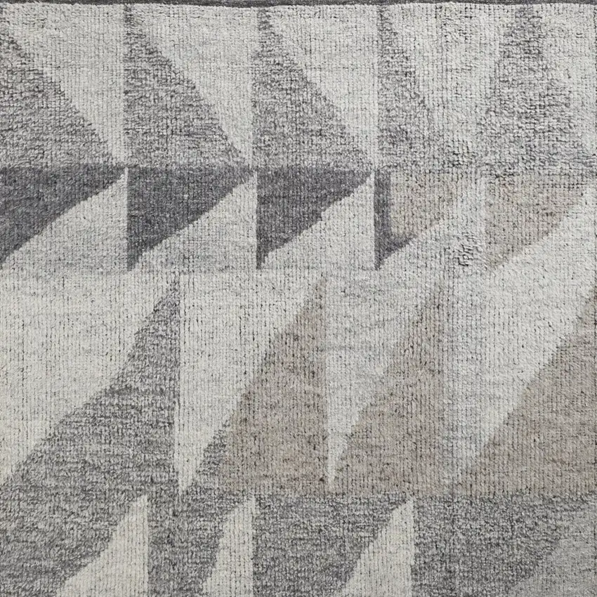 Gray and Ivory Wool Geometric Hand Knotted Area Rug Photo 6