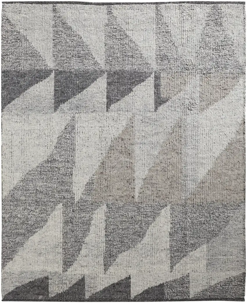 Gray and Ivory Wool Geometric Hand Knotted Area Rug Photo 2