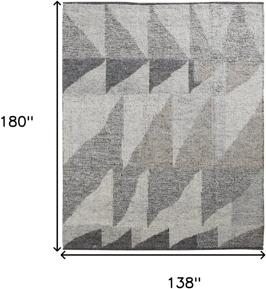 Gray and Ivory Wool Geometric Hand Knotted Area Rug Photo 9