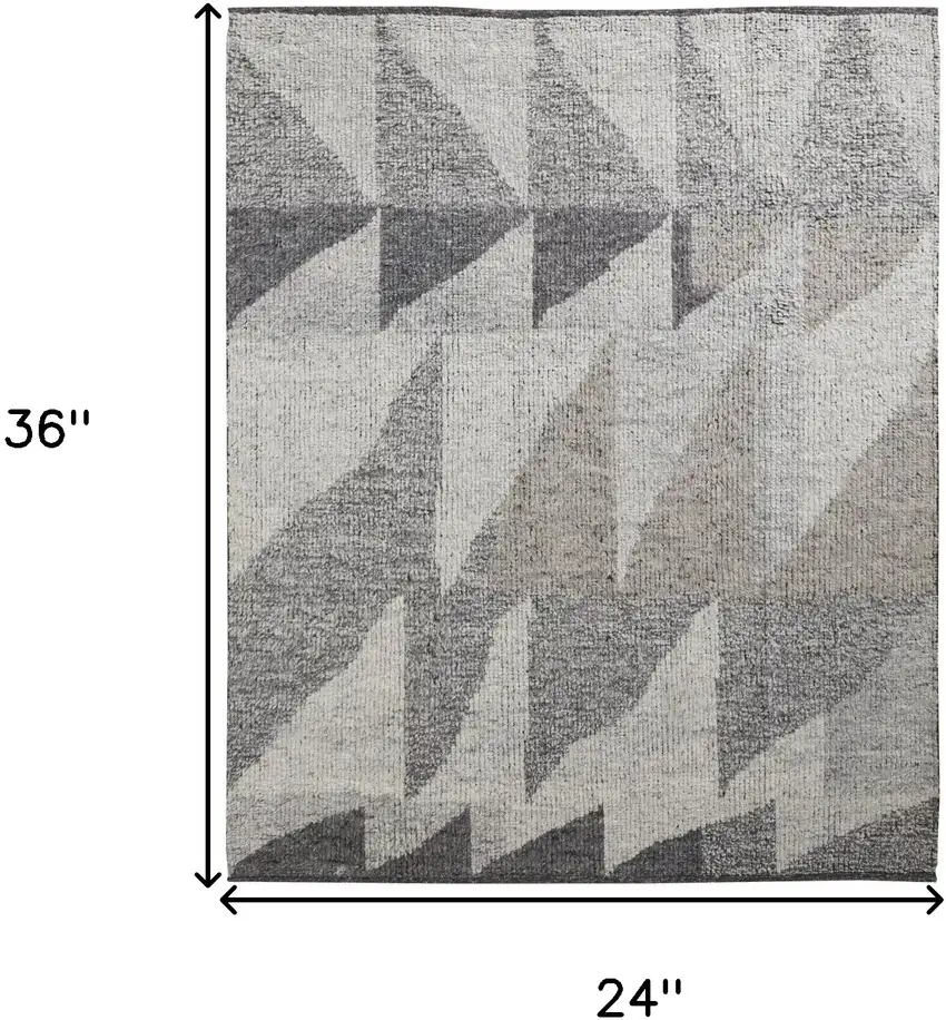 Gray and Ivory Wool Geometric Hand Knotted Area Rug Photo 3