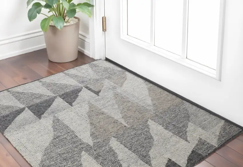 Gray and Ivory Wool Geometric Hand Knotted Area Rug Photo 1
