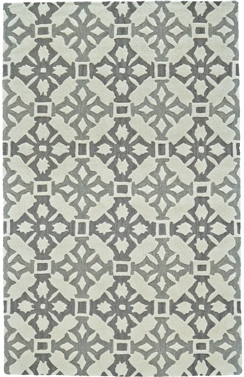 Gray and Ivory Wool Geometric Hand Tufted Area Rug Photo 1