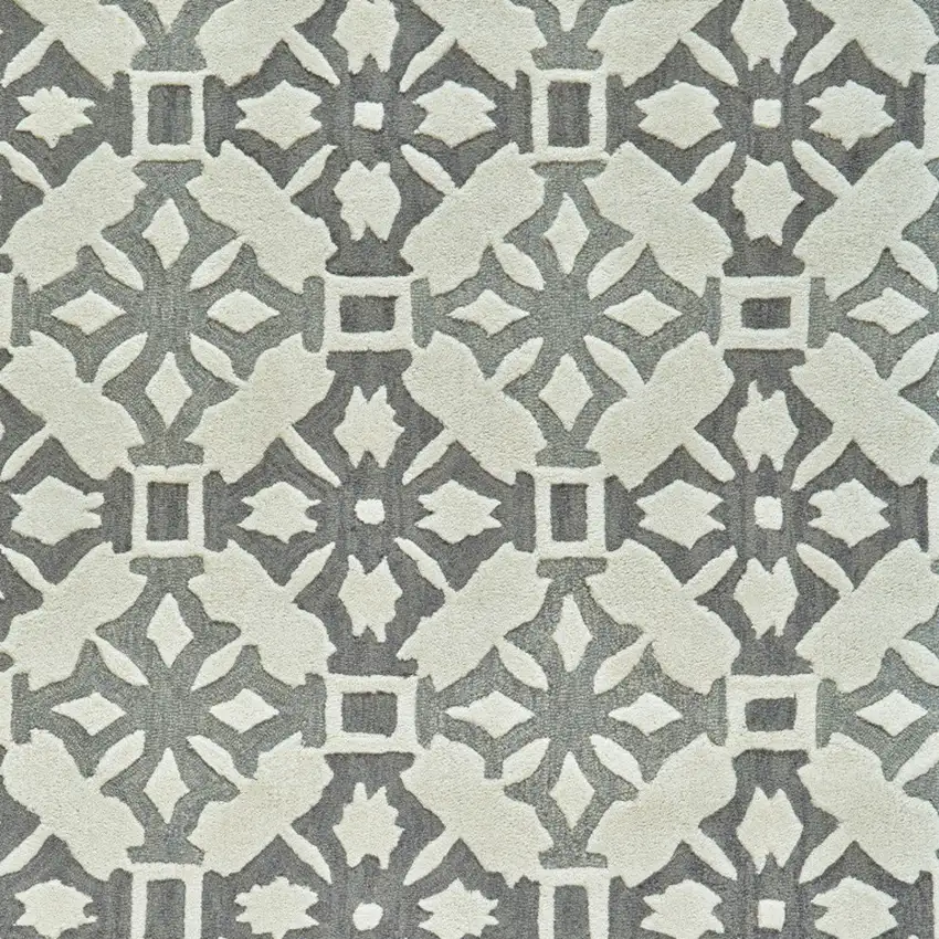 Gray and Ivory Wool Geometric Hand Tufted Area Rug Photo 8