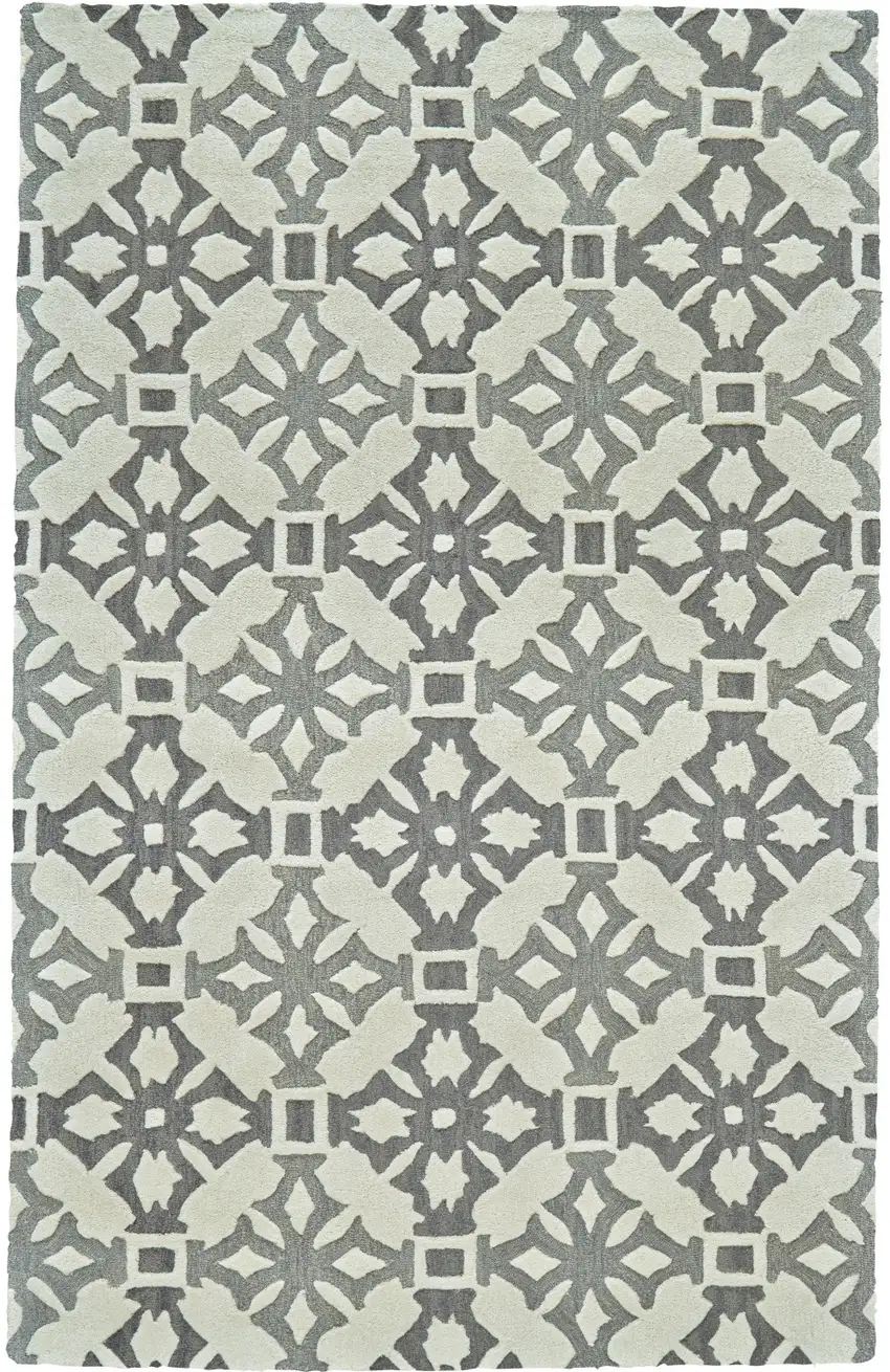 Gray and Ivory Wool Geometric Hand Tufted Area Rug Photo 4