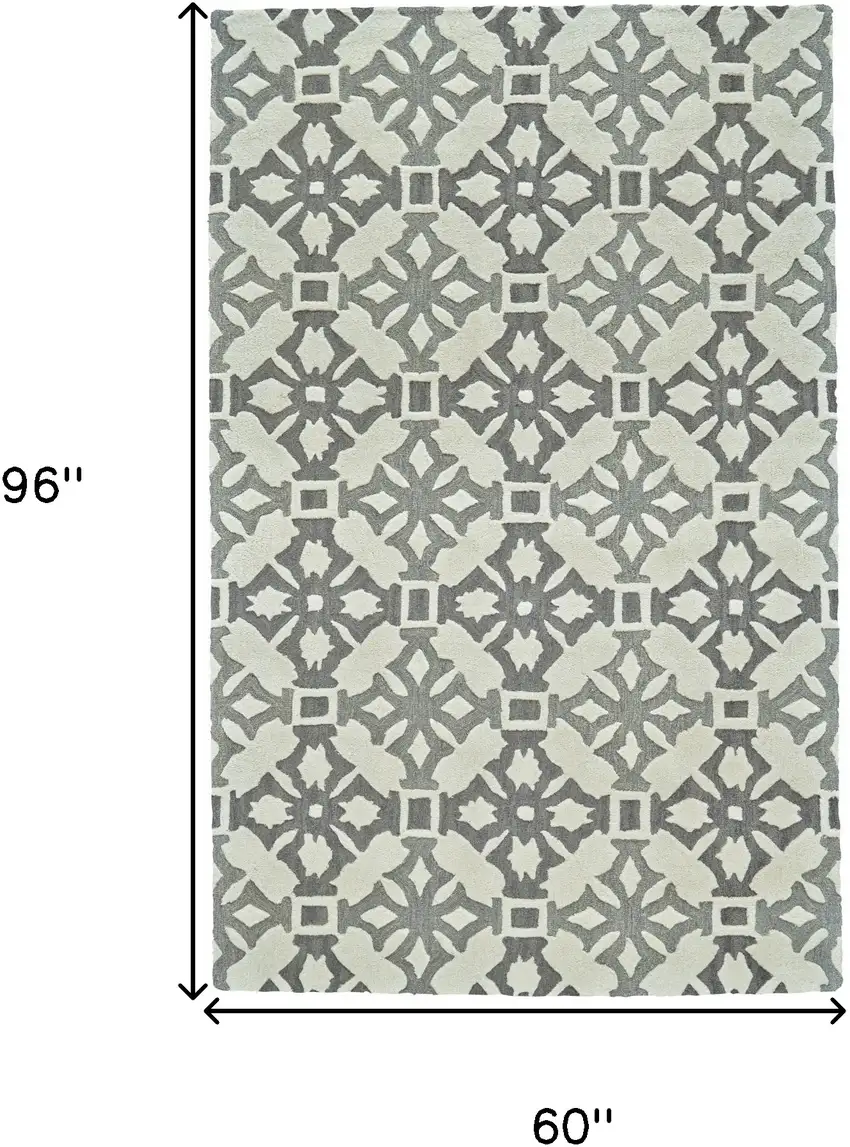 Gray and Ivory Wool Geometric Hand Tufted Area Rug Photo 7