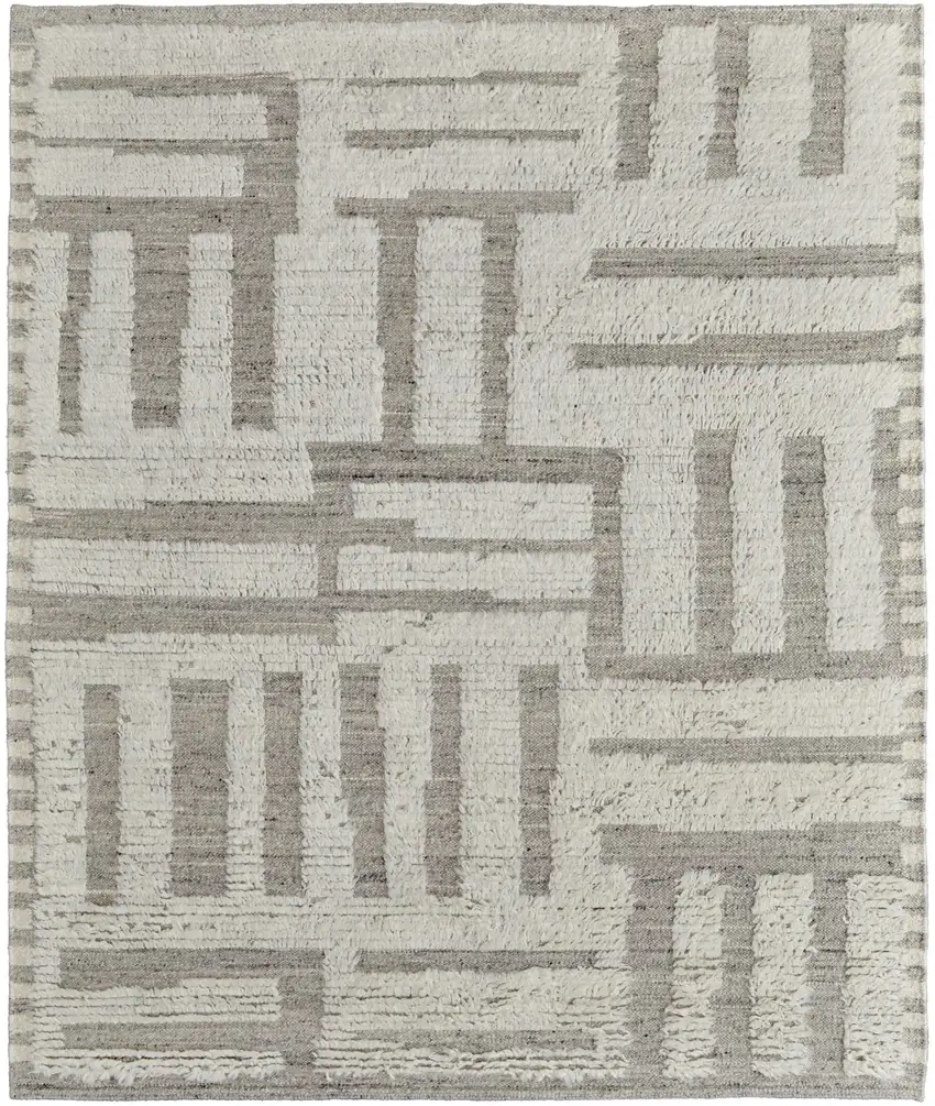 Gray and Ivory Wool Geometric Hand Woven Area Rug Photo 2