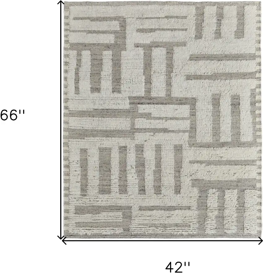 Gray and Ivory Wool Geometric Hand Woven Area Rug Photo 3