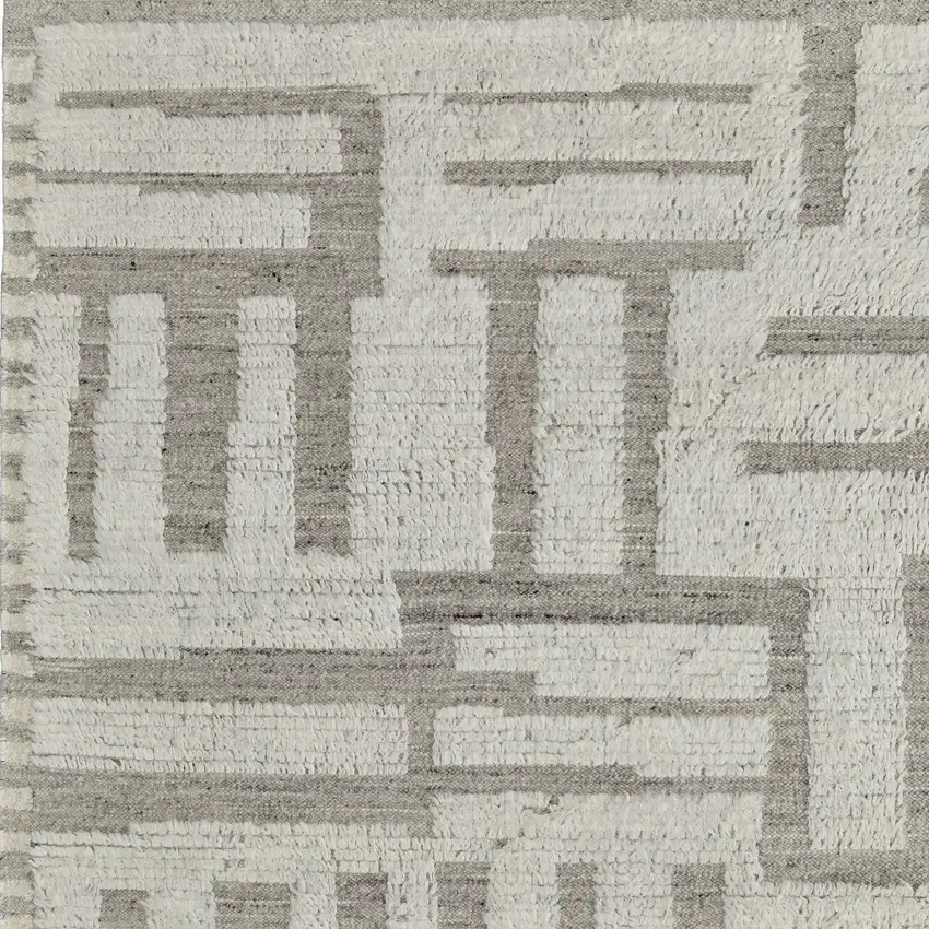Gray and Ivory Wool Geometric Hand Woven Area Rug Photo 8