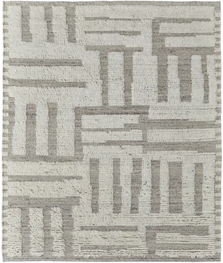Gray and Ivory Wool Geometric Hand Woven Area Rug Photo 5