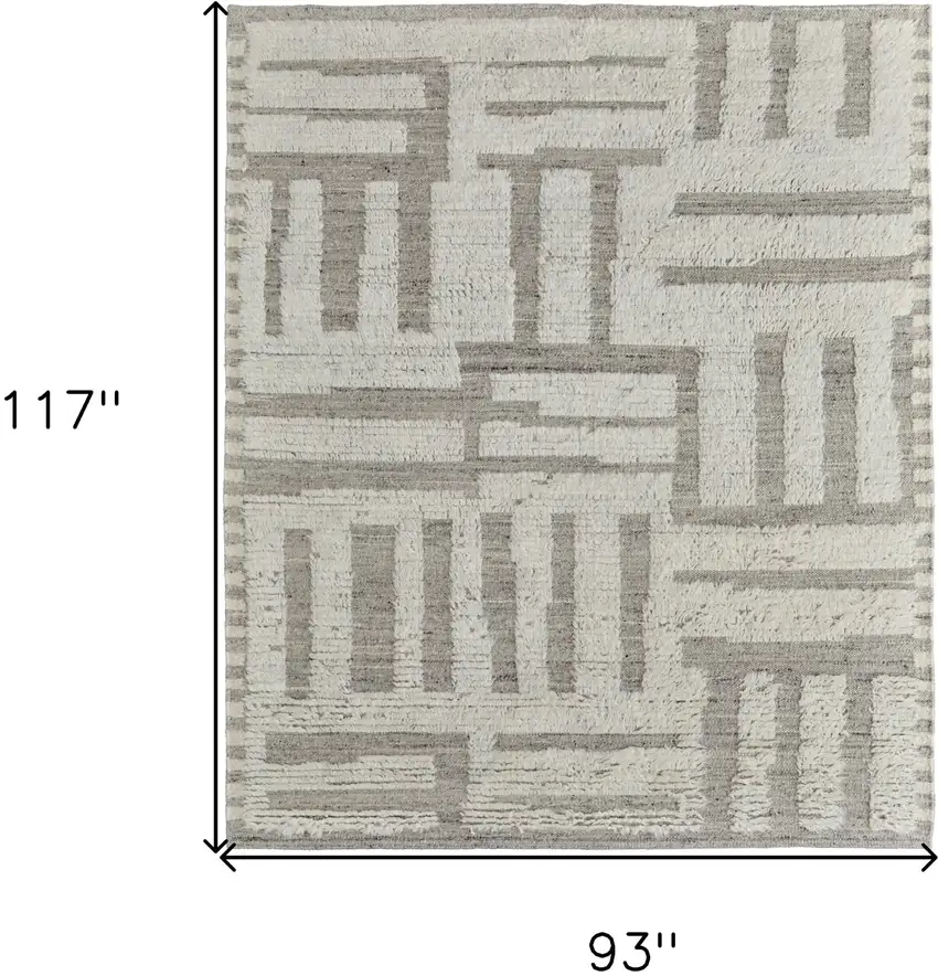 Gray and Ivory Wool Geometric Hand Woven Area Rug Photo 3