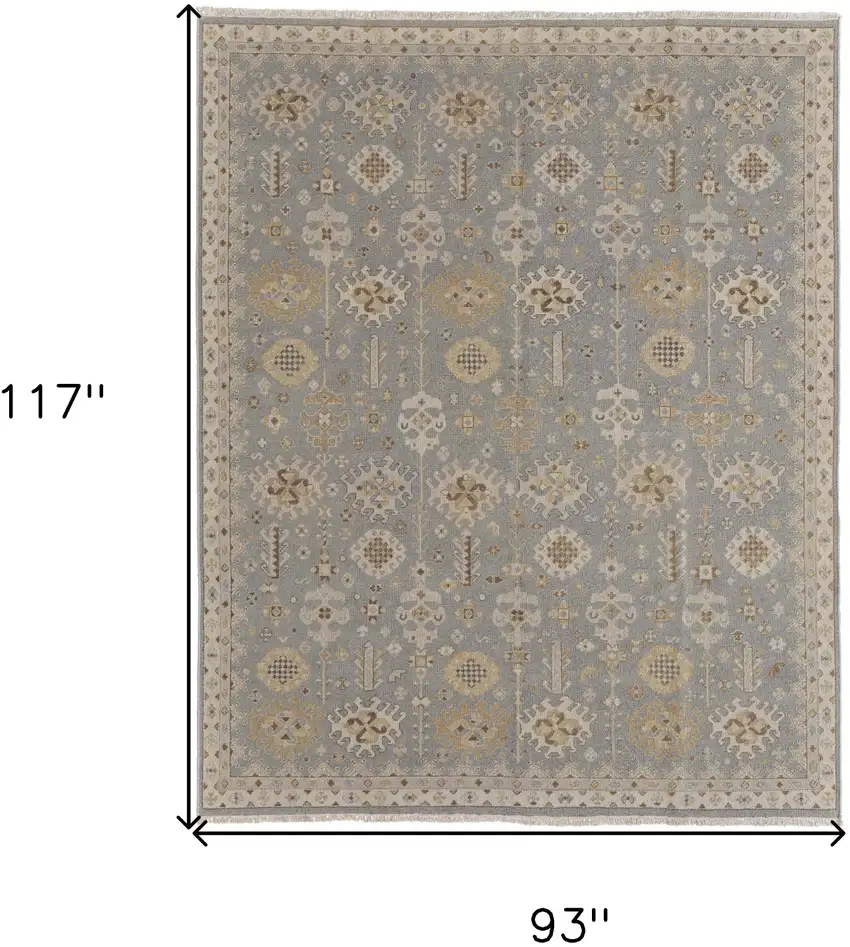 Gray and Ivory Wool Oriental Hand Knotted Area Rug With Fringe Photo 3
