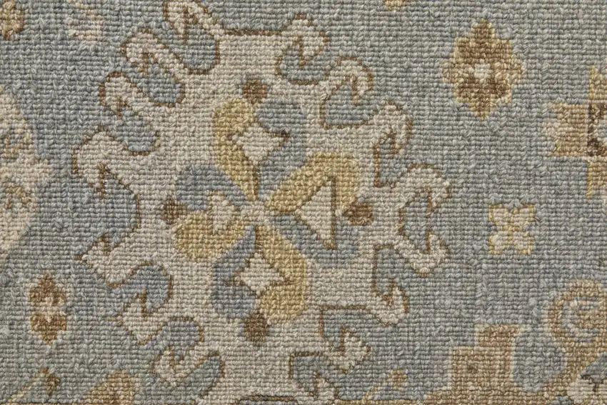 Gray and Ivory Wool Oriental Hand Knotted Area Rug With Fringe Photo 8