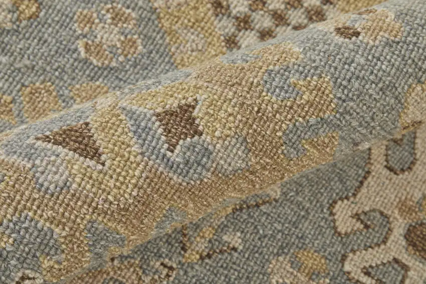 Gray and Ivory Wool Oriental Hand Knotted Area Rug With Fringe Photo 7
