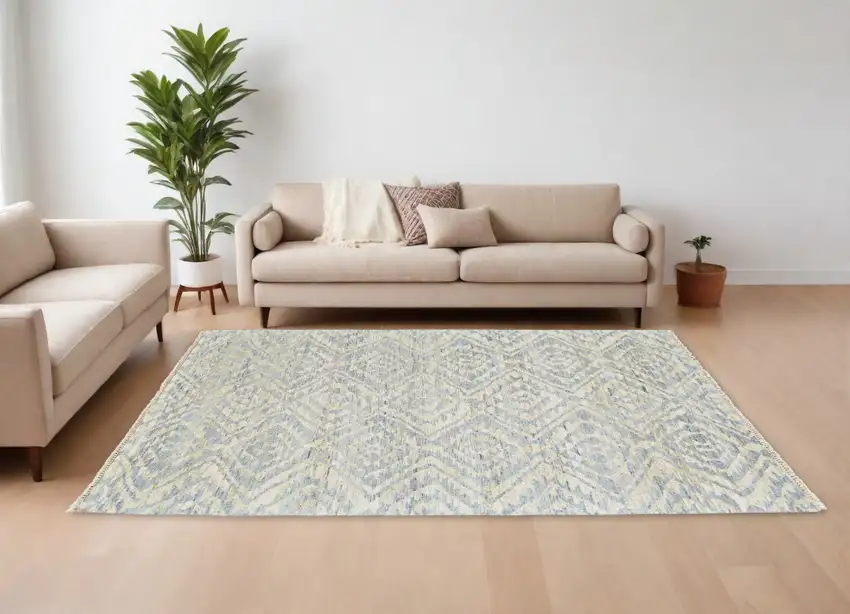 Gray and Ivory Wool Southwestern Hand Knotted Area Rug Photo 2