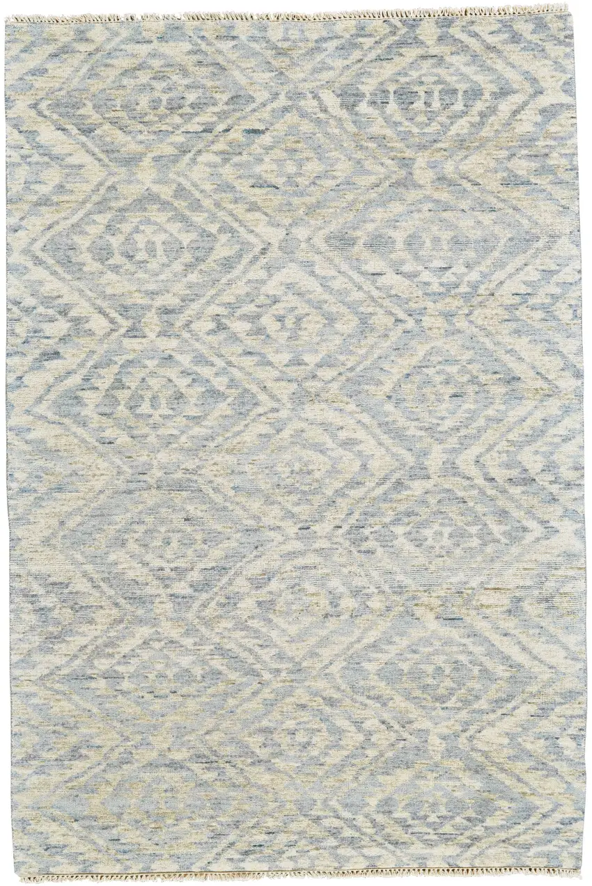 Gray and Ivory Wool Southwestern Hand Knotted Area Rug Photo 2