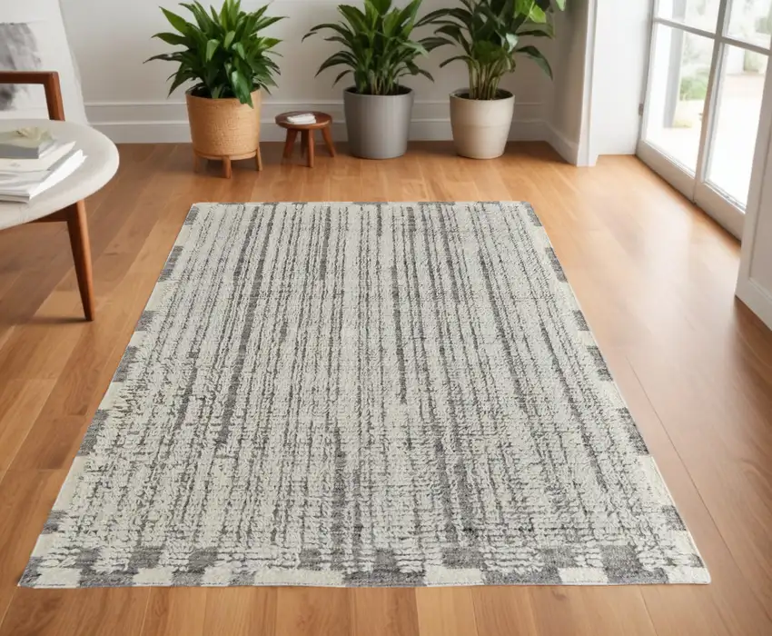 Gray and Ivory Wool Striped Hand Woven Area Rug Photo 1