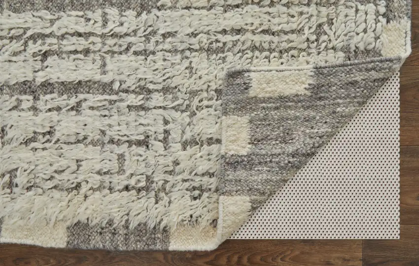Gray and Ivory Wool Striped Hand Woven Area Rug Photo 6