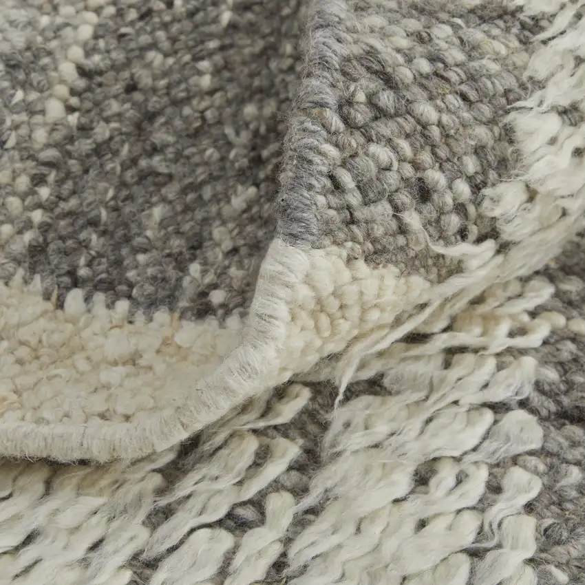 Gray and Ivory Wool Striped Hand Woven Area Rug Photo 7